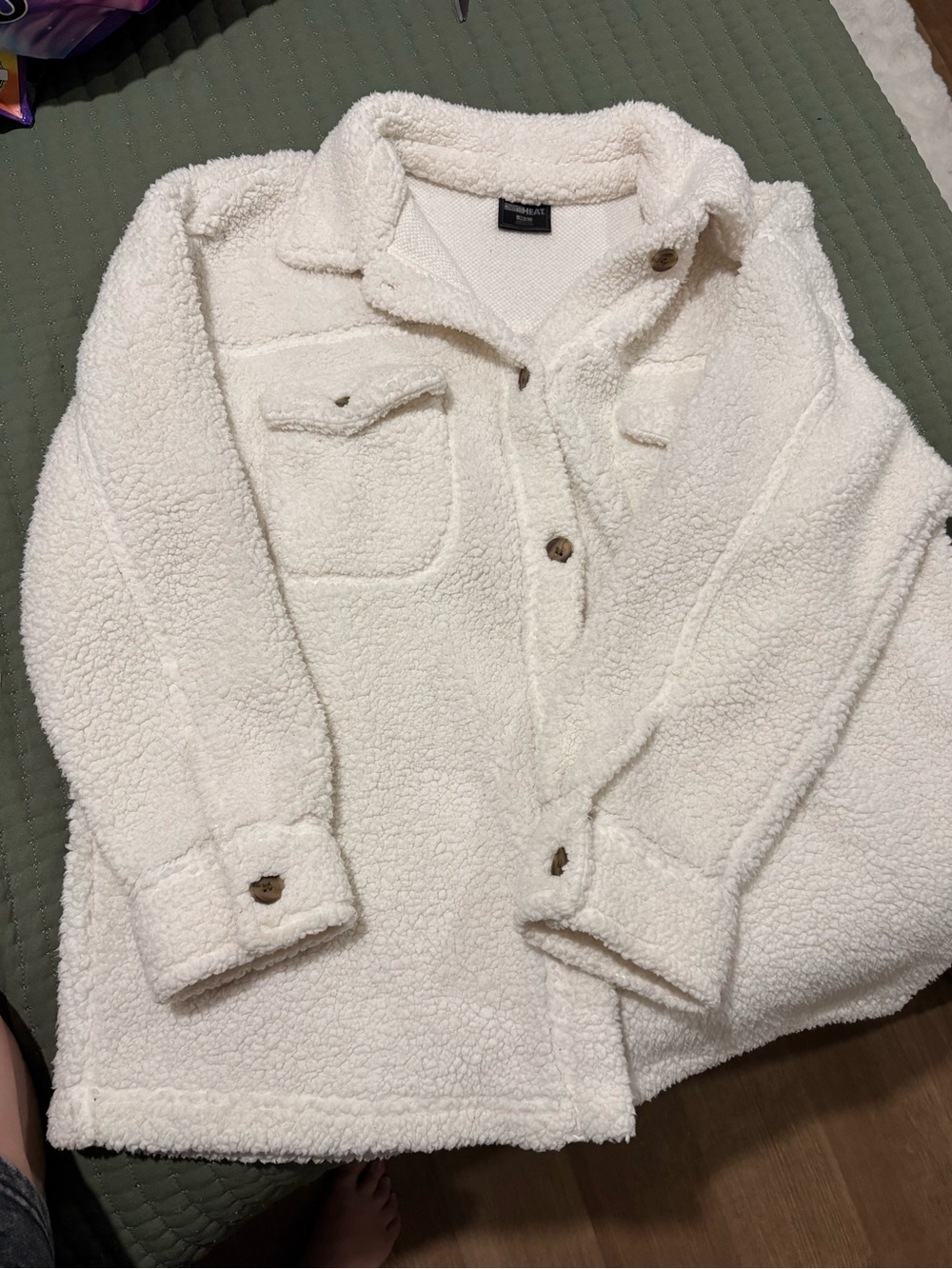 32 Degrees Cream Sherpa Teddy Shacket with Button Front